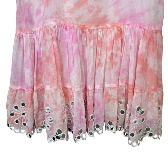 Juliet Dunn Shisha Mirror Embroidered Tie Dye Cotton Mini Dress Pink White Small - Picture 6 of 10